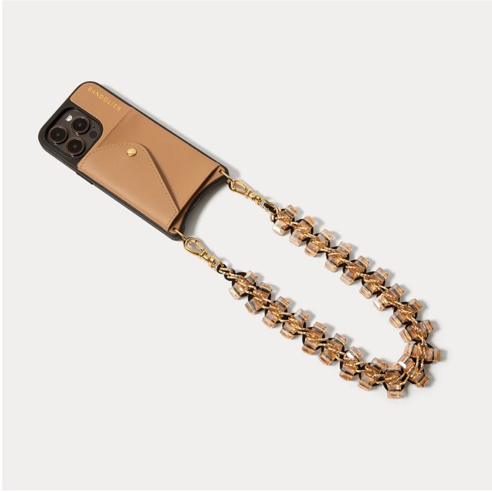 iPhone 15 Pro Max Bandolier Crystal Phone Case with Gold Chain